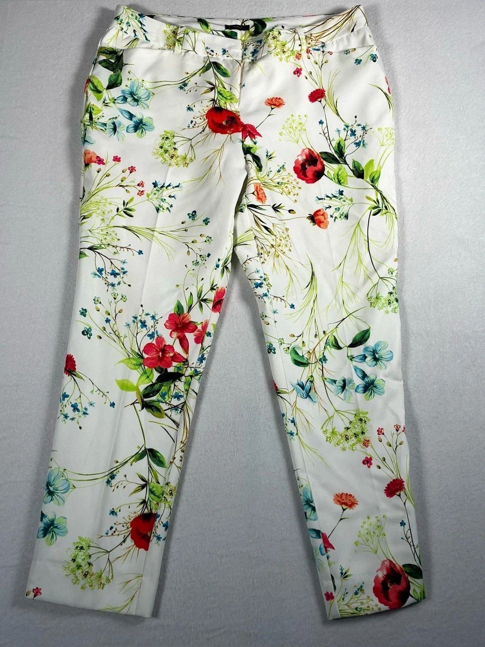 Wdorthington White Floral Straight-Leg Capris Trouser Floral Pants size: 10
